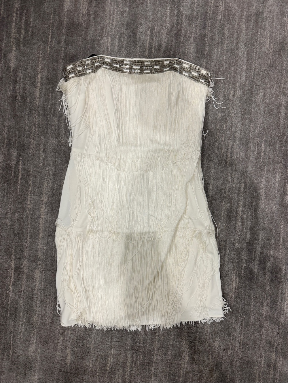 Laundry By Shelli Segal White Strapless Fringe Dress with Beaded Trim